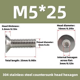 Hpamba Leryati Countersunk Screws M5 x 25 mm Stainless Steel DIN 7991 Stainless Steel 304 Machine Screws Countersunk Screws Countersunk Screws for Machine Equipment and Home Furniture Pack of 70