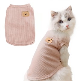 MAQILO Waffle Knit Cat & Dog T Shirt for Small Dogs, Stretchable Puppy Shirt for Sphynx Cats & Small Breeds, Pet Clothes | Breathable Summer/Winter Apparel for Newborn(Pink Medium)