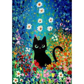 KICHANG Diamond Painting Kits,5D DIY Diamond Painting Kits for Adults,Diamond Art Kits for Adults,Round Full Drill Diamond Dots Art with Accessories for Home Decor Gift-11.8x15.7in-Black Cat