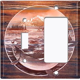 Metal Light Switch Plate Outlet Cover Over Under Fishing Trout Lake Portrait SEA061