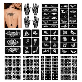253 Piece Henna Stencil Set, Temporary Tattoo Stencils for Face and Body Painting DIY, Reusable Mehndi Templates for Beginners, Ideal for Party & Festival