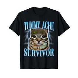 Funny Saying Cats Tummy Ache Survivor Cat Meme Humor Men T-Shirt