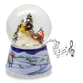 Snow Globe Christmas Music Box Sleigh Ride with Santa Claus Base Winter Landscape Height 140 mm Width 100 mm with Music Shake Ball with Christmas Melody 20105