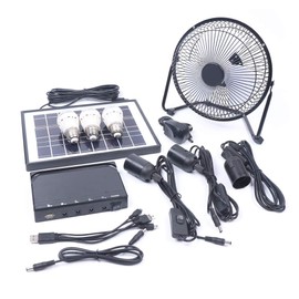 Solar Lighting & Fan System Kit, Solar Power Generator Portable Lighting System Kit Solar Powered Panel+Fan+3x1W 12V Blubs, for Home Lighting, Outdoor Camping, Garden