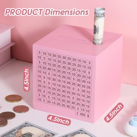 LMSNE Wooden Challenge Money Box, Cash Vault Wood Savings Box with Dollar Goals, Piggy Bank for Adults, Kids, Boys, Girls (Pink, 4.5 Inches)
