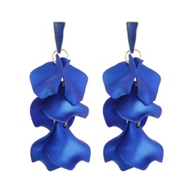 RUOFFETA Acrylic Petal Earrings for Women, Long Rose Petal Dangle Earrings Boho Flower Statement Earrings Floral Jewelry(Royal Blue)