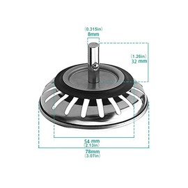 Kitchen Sink Strainer Plug, 78mm Hole Stainless Steel Sink Strainer Replacement, Food Waste and Hair Catcher for UK Kitchen Sinks
