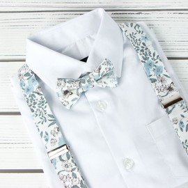 Spring Notion Boys' Cotton Floral Suspenders and Bow Tie Set For Kids Toddlers Infants, 48-Dusty Blue Small