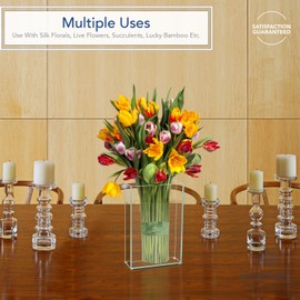 Royal Imports Flower Glass Vase Decorative Centerpiece for Home or Wedding Flat Rectangle Plate Glass, 8" W x 12" H, Clear