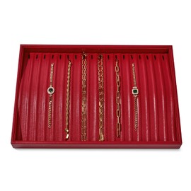 Papten Luxury Leather Jewelry Tray Necklace Display Tray Jewelry Organizer Drawer Necklace Bracelet Holder Organizer Tray Stackable Jewelry Trays Necklace Bracelet Display Storage (Red)