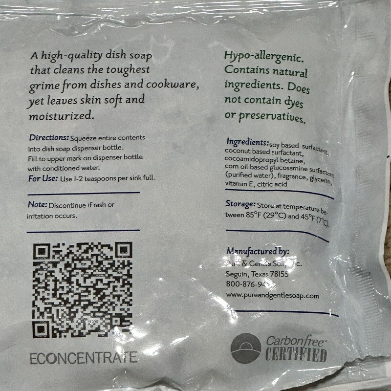 Pure & Gentle 4 Pack Dish Soap Concentrate Natural Coconut