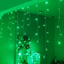 Qunlight 300L LED Icicle Lights, Green Window Curtain Lights,8 Modes with 30V Plug in for Wedding, Party, Bedroom, Home, Garden, Outdoor, Indoor Wall,Christmas Decorations,Connectable