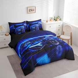Feelyou Kids Boys Sports Car 7 Piece Bedding Set Twin Size Blue Race Car Comforter Set with Sheets for Kids Teens Boys Girls Extreme Sports Theme Bed in a Bag Speed Luxury Car Bed Set