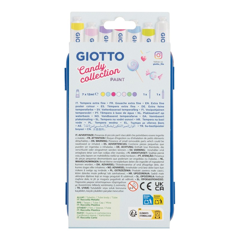 Giotto Paint Candy Collection 7x 12ml + 1 pennello +