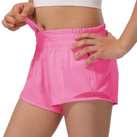 HXUNJW Girls Athletic Shorts Lightweight Running Shorts for Teen Girls Kids Liner with Zip Pocket and Elastic(04-Hot Pink/XL)