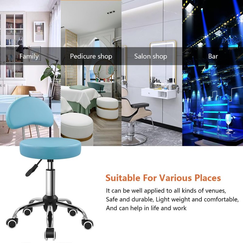 KKTONER Rolling Stool with Mid Back Height Adjustable Chair PU
