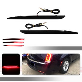 Tonsya 3 IN 1 LED Red Led Bumper Reflector Compatible With 2015-2018 Chrysler 300 Tail Lights Turn Signal Brake Stop & Rear Fog Lamps 68213445AB, 68213444AB; CH1184104N, CH1185104N