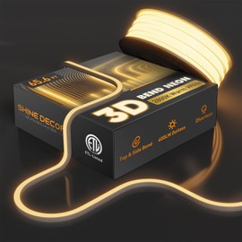 Shine Decor 3D LED Neon Rope Lights AC 120V, Top & Side Bend 400LM Dotless, Driverless IP65 Waterproof Cold-Resistant ETL Silicone Strip for Home Commercial 10x10mm, 2800K Warm White, 65.6ft
