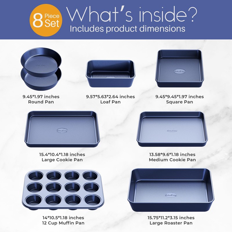 Slow Slog Baking Pans Set 8-Piece Bakeware Sets, Baking Sets