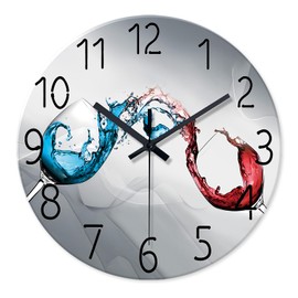 XFM Wall Clock Silent Non-Ticking Battery Operated Dining Room Clocks 16 Inch Blue & Red Wine Cups Modern Decorative Clock for Office Home Living Room Kitchen Pub Bar Decor