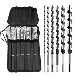 NICAVKIT 6Pcs 12-Inch Long Auger Drill Bit set for Wood, 1/4"-7/8" Inch Hex Shank Ship Auger Drill Bit for Soft and Hard Wood, Plastic, Drywall and Composite Materials
