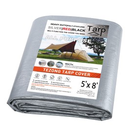 TEZONG Heavy Duty Waterproof Tarp 5x8ft - Silver Plastic Tarpaulin Cover for Emergency Rain, Patio Furniture, Wood, Roof, Camping, Car, Pool - 12Mil Thickness