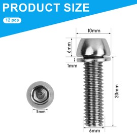 GXGM Pack of 12 Bicycle Stem Screws, M5 x 20mm Bicycle Shaft Bolts with Washers, Bicycle Cone Bolts, Bicycle Stem Bolts, Taper Head Screw for Mountain Bike (Black and Silver), a