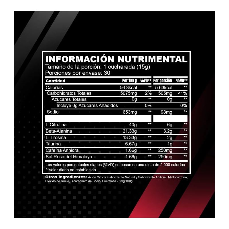 Pre Entreno en Polvo Sabor Maracuyá Suplemento Alimenticio 450 g