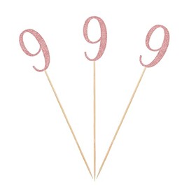 Rose Gold 9th Glitter Birthday Centerpiece Sticks, 12-Pack Number 9 Table Topper Anniversary Party Decorations
