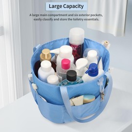 onemoky Mesh Shower Caddy Portable, Travel Toiletry Bag for Women Men, Large Capacity Shower Bag Quick Dry Bathroom Bag for Dorm, Gym, Bathroom, Camping, Beach, Swimming, Traveling, Blue