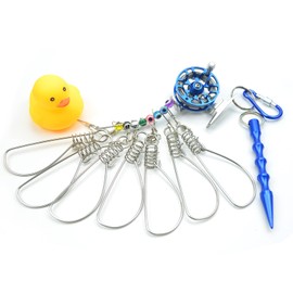 Joyeee Fish Stringer Durable Fish Holder for Fishing, 14.8 Foot Silent Stringer with 7 Stainless Steel Fish Lock and Line, Survival Compass, Heavy Duty Carabiner, Fishing Float, Fishing Tools, Red