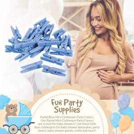 Fun Express Blue Mini Clothes Pins (Bulk Set of 48) Gender Reveal, Baby Shower and Party Favors