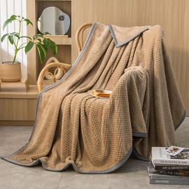 Sviuse Fleece Bed Blanket Fuzzy Twin Size Throw Blankets for Couch and Bed Lightweight Soft Cozy 3D Decorative Jacquard Solid Color Geometric Grid Design Flannel Blanket (Brown, 60"x 80")
