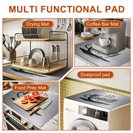 HOMETITUTE Stove Cover Pad Coffee Cup Design Diatomite Dish Drying Mat 28x20 Inch Heat Resistant Absorbent Kitchen Counter Mat Coffee Bar Mat Sink Drying Pad for Dishes