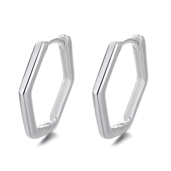 Minimalist Hexagon Geometric Chic 925 Sterling Silver Hoop Earrings for