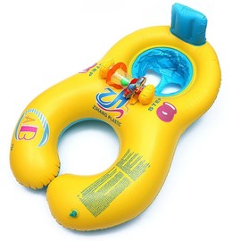 HONGCI Mother & Baby Newborn Swimming Float, Inflatable Swimming Ring, Swimming Pool Float Toy (Double Seat Boat for 6-36 Months Baby)