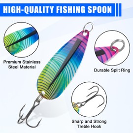 5pcs Fishing Spoons Saltwater Fishing Lures Trolling Spoon Lure with Treble Hooks Metal Jigs Lures for Bass Trout Tuna Salmon Grouper Freshwater Saltwater