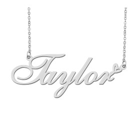 Silver Taylor Name Necklace Heart Charm Pendant Stainless Steel Mother Day Jewelry for Best Friends Familys 16"
