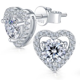 JACUPO Herz Moissanit Ohrschmuck für Frauen glänzendes Schmuck S925 Silber maternale Liebe und Freundschaft Wahl Hochzeitstag Muttertag Geburtstagsgeschenk für Ehefrau Mutter (1CT)