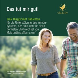 VITACTIV Zinc 25 mg - Zinc Tablets with Zinc Bisglycinate - For Immune System, Bones, Skin, Hair, Nails - High Dose, Vegan, Highly Bioavailable - Laboratory Tested, from Germany - 365 Zinc Tablets