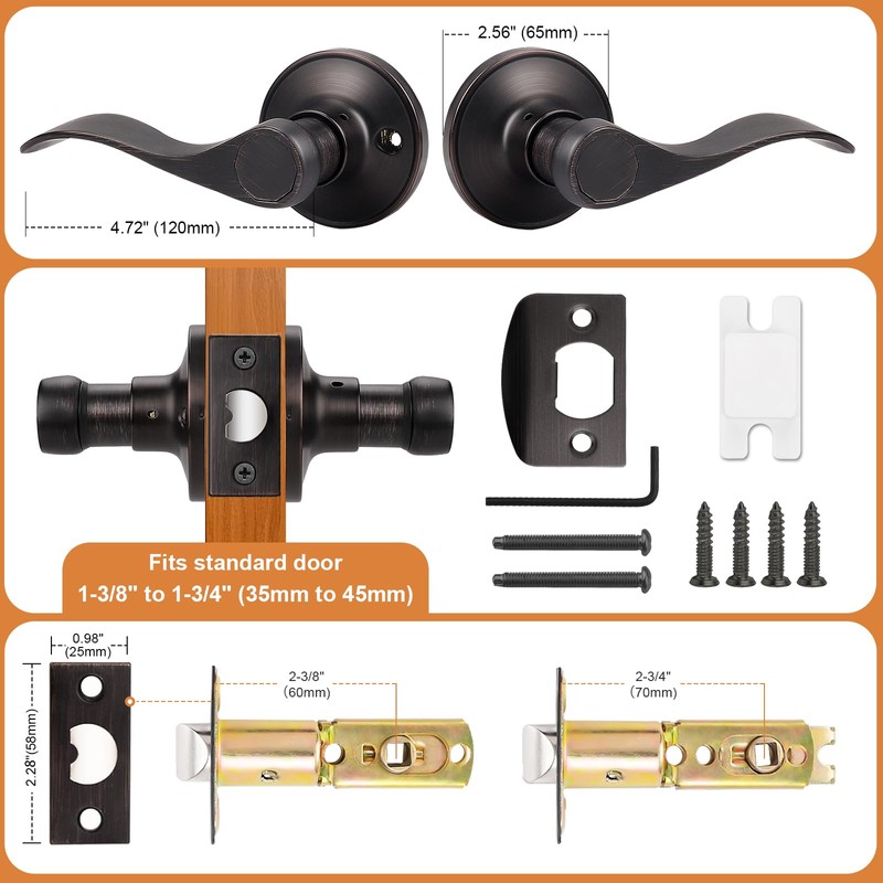 Probrico Wave Shape Passage Door Lever Oil Rubbed Bronze Keyless