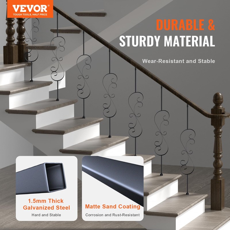 VEVOR Staircase Metal Balusters, 44'' x 1/2" Galvanized Steel Decorative