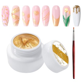 U-Shinein 3D Nail Sculpting Gel,Non Wipe Painting Nail Polish Gel with Nail Painting Pen for Art Carving Modeling,Rub Chrome Nail Powder,and Nail Painting UV/Led Manicure DIY, #Gold