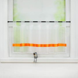 Joyswahl Julie Voile Bistro Curtains with Satin Ribbon, Loops Kitchen Short Curtain H x W 45 x 120 cm Orange Pack of 1