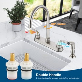 Cinwiny Kitchen Faucet with Side Sprayer,3 or 4 Holes Kitchen Sink Faucet with Sprayer,Stainless Steel Two Handle 8 Inch RV Kitchen Faucets with C-Handle, Brushed Nickel