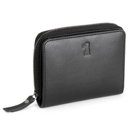 Berliner Bags Sara Ladies Small Leather Wallet with TUV Approved RFID Protection + Gift Box, Black emboss, Modern