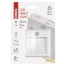 EMOS Dimmable LED Night Light Socket with Motion Sensor and Twilight Sensor and Timer, Design Orientation Light for Children's Room, Stairway, Bedroom, Kitchen, Hallway
