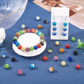Cheriswelry - 52 cuentas de diamantes de imitación pavimentadas de bolas de discoteca gruesas, cuentas redondas de arcilla polimérica, cuentas sueltas de 13 colores 9-10 mm para hacer pulseras