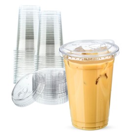 Aestleaf Clear Plastic Cups with Sip-Lids, 20 oz 25 Sets Disposable Coffee Cups Plastic Iced Coffee Cups with Strawless Lids, To Go Coffee Cups for Smoothie, Milkshake, Cold Drinks