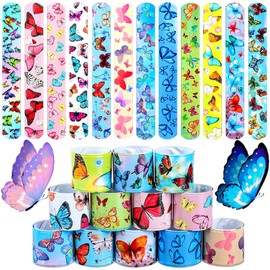 Viicoor Slap Bracelets for Kids 24PCS Butterfly Style Snap Bands Party Gadget Fillers Spring Favor (Butterfly-24P)